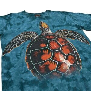 Vintage Habitat 90s Swimming Tortoise Tie Dye T-Shirt Medium Wild Animal 2-Sided
